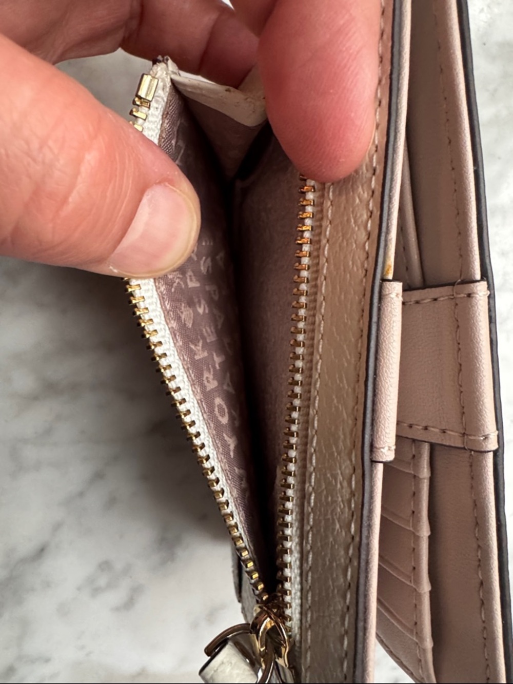 kate spade Two-Tone Pebbled Leather Bifold Wallet in Cream & Taupe - Picture 5 of 7